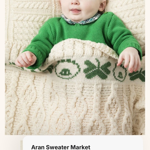 Aran Sweater Company Baby Blanket merino Wool Cozy Cream Cable Knit Throw. NWT - Picture 10 of 12